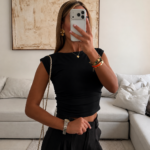 River Island | Sculpt Shoulder Tee (Black night)