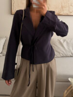 ZARA Soft Wrap Blazer | Deep Charcoal Plum - Image 4