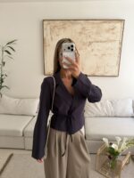 ZARA Soft Wrap Blazer | Deep Charcoal Plum - Image 3