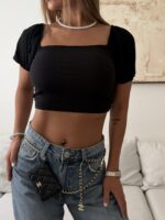 River Island-Off- Black Shoulder Smocked Crop Top - Image 2