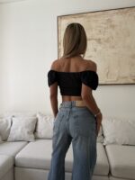 River Island-Off- Black Shoulder Smocked Crop Top - Image 3