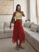river-island- Lemon Yellow-one shoulder Top - Image 2