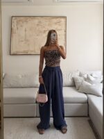 Flowy Wide Leg Pants-Dusty Navy