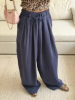 Flowy Wide Leg Pants-Dusty Navy - Image 4