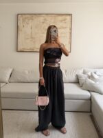 Flowy Wide Leg Pants-Smoky Black - Image 3