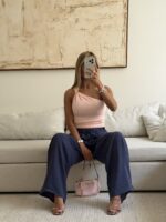 Flowy Wide Leg Pants-Dusty Navy - Image 3