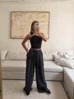 Flowy Wide Leg Pants-Smoky Black - Image 2