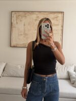 River-island- Black-one shoulder Top - Image 3
