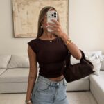 River Island | Sculpt Shoulder Tee (Deep Chocolate)