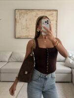 River Island | Cocoa Snap-Front Top