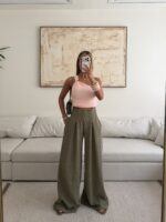 Zara | Sage Plissé Wide-Leg Trousers