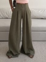 Zara | Sage Plissé Wide-Leg Trousers