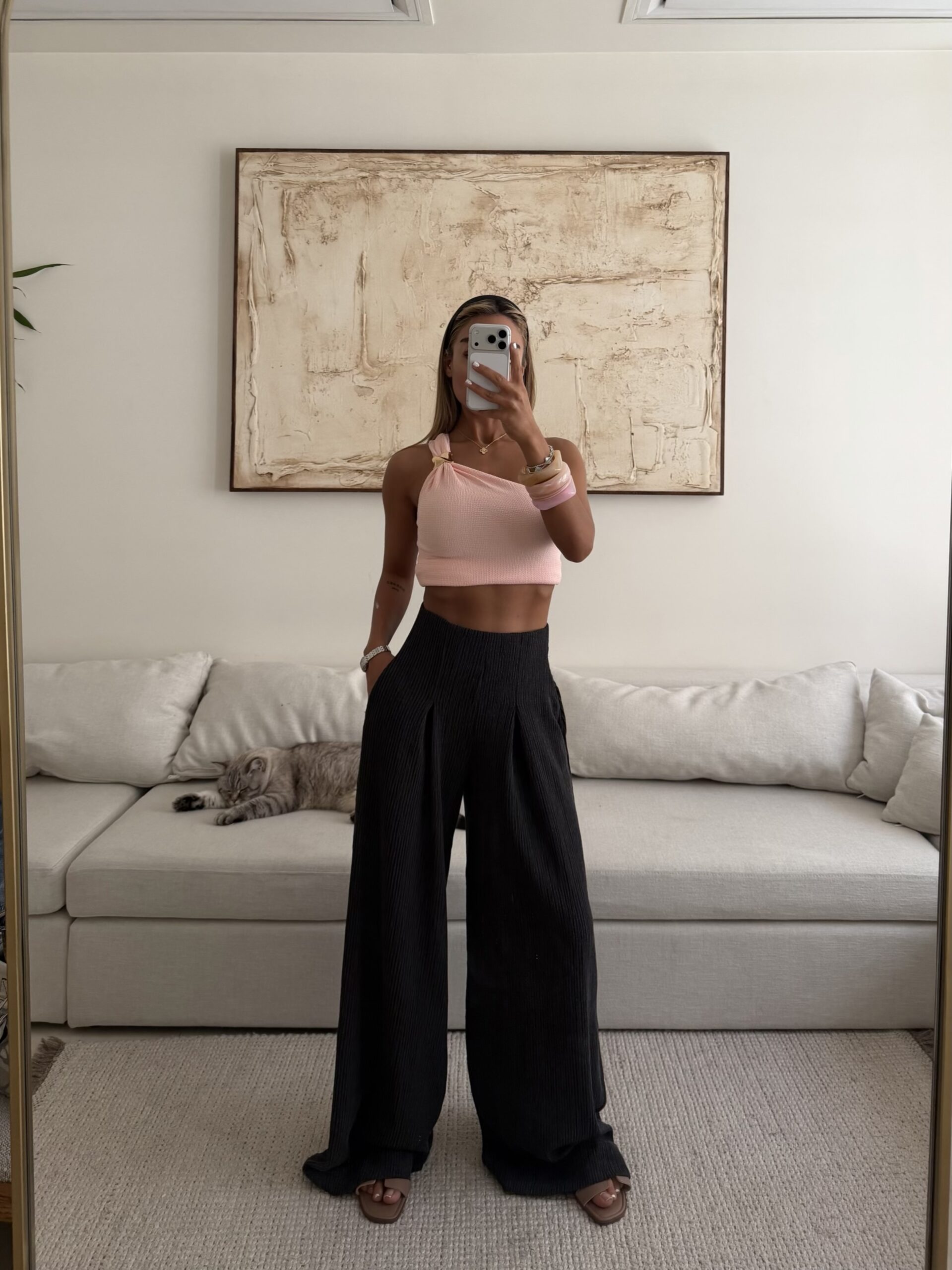 IMG_6212-compressed Zara | Deep Charcoal Plissé Wide-Leg - Image 1