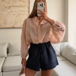 Linen-Shorts Navy Blue