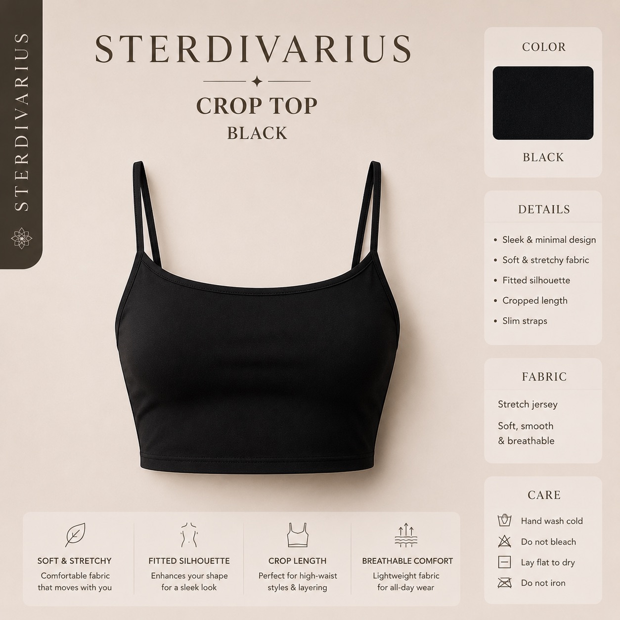 با این اسم برای Sterdivarius-Crop Top- Black - Image 1