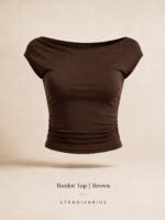 Sterdivarius-Bardot Top | Brown تاپ بک‌لس - Image 4