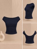 Sterdivarius-Bardot Top| Navy Blue تاپ بک‌لس - Image 3