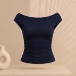 Sterdivarius-Bardot Top| Navy Blue تاپ بک‌لس