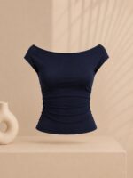 Sterdivarius-Bardot Top| Navy Blue تاپ بک‌لس