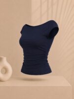 Sterdivarius-Bardot Top| Navy Blue تاپ بک‌لس - Image 4