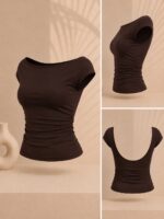 Sterdivarius-Bardot Top | Brown تاپ بک‌لس - Image 3
