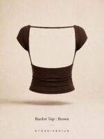 Sterdivarius-Bardot Top | Brown تاپ بک‌لس - Image 5