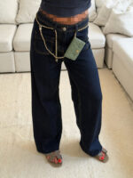 Mango | Waisted Seam Front  Wide Leg Jean-Navy - Image 3