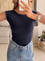 Sterdivarius-Bardot Top| Navy Blue تاپ بک‌لس