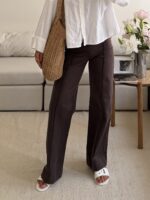 Mango | Waisted Seam Front  Wide Leg Jean-cocoa