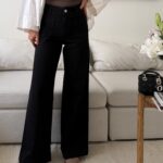 Mango | Waisted Seam Front  Wide Leg Jean-Black