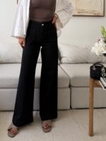Mango | Waisted Seam Front  Wide Leg Jean-Black