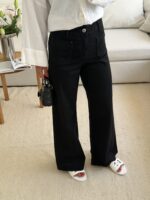 Mango | Waisted Seam Front  Wide Leg Jean-Black - Image 3