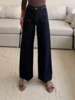 Mango | Waisted Seam Front  Wide Leg Jean-Navy