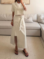 CATTLEYA Ivory Edit Tie Wrap Skirt | دامن بلند رپ گره‌ای آیوری کاتلیا - Image 3