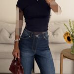 Sterdivarius-Bardot Top| Navy Blue تاپ بک‌لس