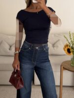 Sterdivarius-Bardot Top| Navy Blue تاپ بک‌لس