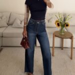 Pullandbear Straight Wide-Leg Jeans-Navy