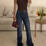 pullandbear-High-Waist Flare- jean-Midnight Navy