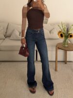 pullandbear-High-Waist Flare- jean-Midnight Navy