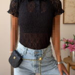 پولو شرت دانتل|  Lace Polo Shirt- Black