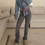 Mango| High-Waist Slim Flare Jeans- Washed Grey