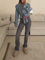 Mango| High-Waist Slim Flare Jeans- Washed Grey