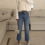 Zara Cropped Flare Jean Mid Blue Wash