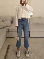 Zara Cropped Flare Jean Mid Blue Wash