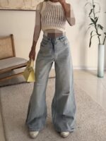 Amisu Distressed Curved-Seam Wide Leg Jean - Image 3