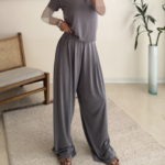 OYSHO Soft Touch Modal T-Shirt & Wide-Leg Pants Set-Dask Grey