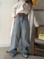 Amisu Distressed Curved-Seam Wide Leg Jean
