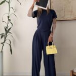 OYSHO Soft Touch Modal T-Shirt & Wide-Leg Pants Set-Black