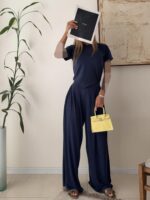 OYSHO Soft Touch Modal T-Shirt & Wide-Leg Pants Set-Black