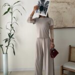 OYSHO Soft Touch Modal T-Shirt & Wide-Leg Pants Set-Mashroom Taupe